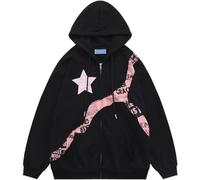 DSAoTeng Felpa con cappuccio da donna a maniche lunghe con motivo a stelle, casual, retrò, oversize, a blocchi di colore, con stampa di lettere, felpa con cappuccio per autunno inverno streetwear,