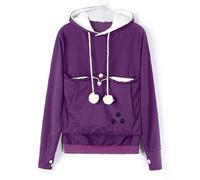 DSAoTeng Felpa con cappuccio da donna per cani e gatti, con tasca a marsupio, casual, a maniche lunghe, per autunno e inverno, per uso all'aperto, Viola, XXL