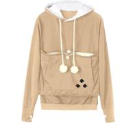 DSAoTeng Felpa con cappuccio da donna per cani e gatti, con tasca a marsupio, casual, a maniche lunghe, per autunno e inverno, per uso all'aperto, cachi, L
