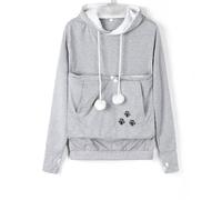 DSAoTeng Felpa con cappuccio da donna per cani e gatti, con tasca a marsupio, casual, a maniche lunghe, per autunno e inverno, per uso all'aperto, grigio, M