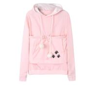 DSAoTeng Felpa con cappuccio da donna per cani e gatti, con tasca a marsupio, casual, a maniche lunghe, per autunno e inverno, per uso all'aperto, rosa, L