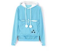 DSAoTeng Felpa con cappuccio da donna per cani e gatti, con tasca a marsupio, casual, a maniche lunghe, per autunno e inverno, per uso all'aperto, Azzurro, XXL