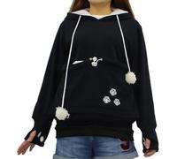 DSAoTeng Felpa con cappuccio da donna per cani e gatti, con tasca a marsupio, casual, a maniche lunghe, per autunno e inverno, per uso all'aperto, Nero , M