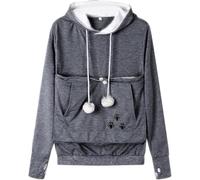 DSAoTeng Felpa con cappuccio da donna per cani e gatti, con tasca a marsupio, casual, a maniche lunghe, per autunno e inverno, per uso all'aperto, Grigio scuro, M