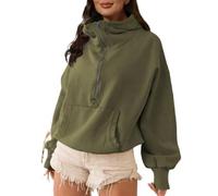 DSAoTeng Felpe da donna a maniche lunghe con mezza zip, casual, alla moda, con coulisse, con cappuccio, per autunno inverno, Verde militare, M