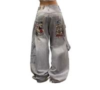 DSAoTeng Jeans larghi da donna con stampa teschio, gamba larga, con grandi tasche, stile casual, vintage, Y2K, vestibilità comoda, a vita bassa, stile gotico, streetwear, Azzurro, M