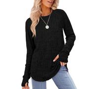 DSAoTeng Maglia da donna a girocollo a maniche lunghe con foro per il pollice, leggera e confortevole, casual, maglieria per autunno e uscite di tutti i giorni, Nero , Medium Di Più