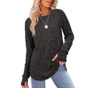 DSAoTeng Maglia da donna a girocollo a maniche lunghe con foro per il pollice, leggera e confortevole, casual, maglieria per autunno e uscite di tutti i giorni, Grigio scuro, Medium Di Più