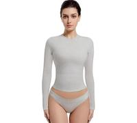 DSAoTeng Maglietta da donna basic a maniche lunghe, aderente, in seta di latte, morbida, casual, per l'autunno, grigio, M