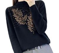 DSAoTeng - Maglione da donna in lana e cashmere con collo a tartaruga, tinta unita, lavorazione a maglia, elegante e casual, caldo, a maniche lunghe, con design di strass, top per autunno e inverno