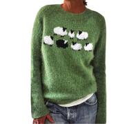 DSAoTeng Maglione da donna vintage con scollo a barchetta retrò, lavorato a maglia, casual, leggero, vestibilità ampia, a maniche lunghe, per autunno inverno, Verde Pecora, S