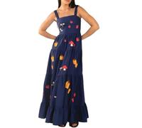 DSAoTeng Maxi abito da donna Y2k con grafica, estivo, senza maniche, ricamato, plissettato, linea ad A, abito lungo a canottiera, casual, a strati, colorato, per spiaggia, vacanze, picnic, Blu scuro.,
