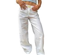 DSAoTeng Pantaloni da donna a righe elastici a vita alta larghi pantaloni a gamba larga - Moda casual con coulisse Boxer Streetwear Pantaloni della tuta, bianco, S