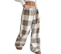 DSAoTeng Pantaloni da pigiama da donna in peluche a quadri, comodi pantaloni foderati in pile peloso, pantaloni da salotto a gamba larga con elastico in vita, comodi e caldi, abbigliamento casual per