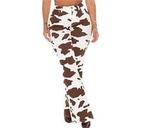 DSAoTeng Pantaloni da donna svasati a gamba dritta con stampa mucca, a vita alta, con tasche, casual, elasticizzati, lunghi, in denim, per uso quotidiano all'aperto e lavoro, Marrone, M