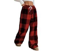 DSAoTeng Pantaloni da pigiama da donna in peluche a quadri, comodi pantaloni foderati in pile peloso, pantaloni da salotto a gamba larga con elastico in vita, comodi e caldi, abbigliamento casual per