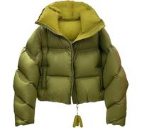 DSAoTeng Piumino corto da donna con colletto alto e cerniera, antivento, alla moda, Y2K, leggero, caldo, trapuntato, imbottito, per l'inverno e le attività all'aperto, Verde, S