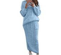 DSAoTeng Set da Donna Con Gonna e Maglione, Casual, Alla Moda, 2 Pezzi per Autunno Inverno e Vacanza (Azzurro, 3XL), Blu Cielo