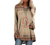 DSAoTeng T-shirt a maniche lunghe con stampa 3D etnica azteca occidentale bohémien da donna vintage moda lunga abito oversize streetwear, # 18, 4XL