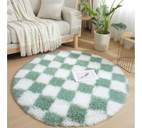 DSAoTeng Tappeto rotondo da bagno a scacchi, moderno, soffice e spesso, grande, tappeto a pelo lungo, morbido, decorativo, per soggiorno, cameretta dei bambini, camera da letto, tavolino da caffè
