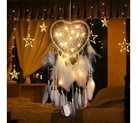 Dsaren Acchiappasogni Piume Decorative Led Indiano Dream Catcher Wall Piume Acchiappa Sogni Fatto a Mano Per Ragazze Camera da Letto Casa Parete Decorazione Regalo di Natale (Bianco)