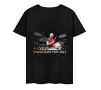 DSCXSD Charlie Watts Drummer T-Shirt Tribute to The Legends Top Tee Black