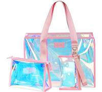 DSDCDJ Grande borsa da spiaggia con chiusura lampo, borsa da spiaggia arcobaleno, impermeabile, con custodia per cellulare e borsa da bagno, borsa da spiaggia trasparente, XXL, pieghevole, borsa da