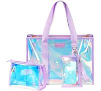 DSDCDJ Grande borsa da spiaggia con chiusura lampo, borsa da spiaggia arcobaleno, impermeabile, con custodia per cellulare e borsa da bagno, borsa da spiaggia trasparente, XXL, pieghevole, borsa da