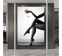 dsdsgog Bicchiere di vino rosso Donna sexy Gamba Tela Wall Art Poster e stampe Quadri su tela Quadri per camera da letto Decorazioni per la casa 80x110 Frameless
