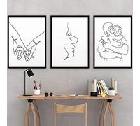dsdsgog Coppia Amore Astratto Una Linea Disegno Tela Pittura Poster e Stampe Moderne E Minimaliste Immagini di Arte della Parete per la Decorazione della Parete di casa 40x60cmx3 Senza Cornice