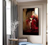 dsdsgog Moderna donna sexy pittura su tela poster e stampe vestito rosso ragazza che legge immagine di arte della parete per soggiorno decorazioni per la casa 50x70 cm senza cornice