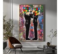 dsdsgog Mr Brainwash Rubik Arte della Tela di Canapa Pittura Graffiti di Strada Art Poster e Stampe di Arte Della Parete Nordic Picture for Living Room Decor 35x50 cm Senza Cornice