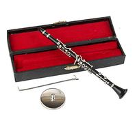 Dselvgvu - Clarinetto in miniatura con supporto e custodia, mini strumento musicale, mini clarinetto in miniatura per casa delle bambole (18,5 cm)