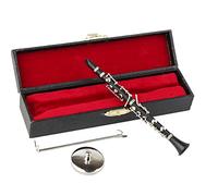 Dselvgvu - Clarinetto in miniatura con supporto e custodia, mini strumento musicale, mini clarinetto in miniatura per casa delle bambole (13,3 cm)