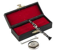 Dselvgvu - Clarinetto in miniatura con supporto e custodia, mini strumento musicale, mini clarinetto in miniatura per casa delle bambole, ornamento natalizio (7,9 cm)