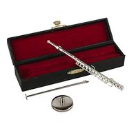 Dselvgvu - Flauto in miniatura in rame con supporto e custodia, mini strumento musicale in miniatura per casa delle bambole, modello mini flauto in oro (argento, 13,7 cm)