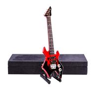 Dselvgvu Mini basso elettrico in legno con supporto e custodia, replica di mini strumento musicale e basso elettrico, statuette da collezione, decorazione per la casa e ornamento (16 x 4,8 x 0,7 cm)