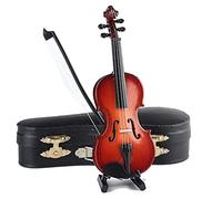 Dselvgvu Mini violino in legno con supporto, archetto e custodia, mini strumento musicale in miniatura, decorazione per la casa delle bambole (14,3 x 5,2 x 1,9 cm)