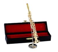 Dselvgvu Sassofono soprano in miniatura con supporto e custodia, in ottone, mini strumento musicale soprano replica statuette da collezione modello regalo di Natale decorazione per la casa ornamento