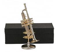Dselvgvu Tromba in miniatura con supporto e custodia, in ottone, mini strumento musicale, replica di statuette da collezione, accessori per casa delle bambole, decorazione per la casa, ornamento da