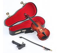 Dselvgvu - Violino in miniatura in legno con supporto, archetto e custodia, mini strumento musicale in miniatura, modello per casa delle bambole, decorazione per la casa (14,3 x 5,2 x 1,9 cm)
