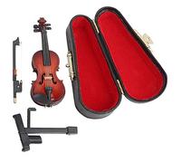 Dselvgvu - Violoncello in miniatura in legno con supporto, arco e custodia, mini strumento musicale in miniatura per casa delle bambole modello decorazione per la casa