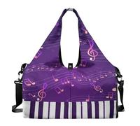 Dserfgiu Borsa da palestra da donna con scomparto per scarpe, tasche per riporre oggetti bagnati e asciutti, borsone da viaggio, tappetino da yoga portatile, Nota musicale pianoforte, Misura unica