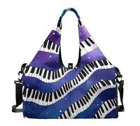 Dserfgiu Borsa da palestra da donna con scomparto per scarpe, tasche per riporre oggetti bagnati e asciutti, borsone da viaggio, tappetino da yoga portatile, Nota musicale viola, Misura unica