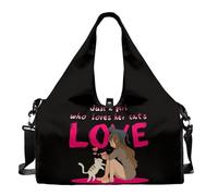 Dserfgiu Borsa da palestra da donna con scomparto per scarpe, tasche per riporre oggetti bagnati e asciutti, borsone da viaggio, tappetino da yoga portatile, La ragazza ama il gatto, Misura unica