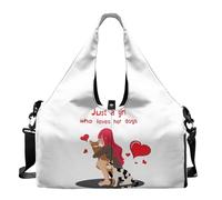 Dserfgiu Borsa da palestra da donna con scomparto per scarpe, tasche per riporre oggetti bagnati e asciutti, borsone da viaggio, tappetino da yoga portatile, Girl Hugs Cat, Misura unica