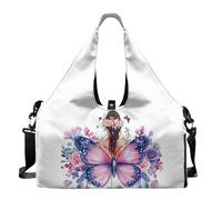 Dserfgiu Borsa da palestra da donna con scomparto per scarpe, tasche per riporre oggetti bagnati e asciutti, borsone da viaggio, tappetino da yoga portatile, Ragazza & Farfalla Fi, Misura unica