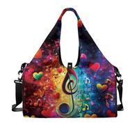 Dserfgiu Borsa da palestra da donna con scomparto per scarpe, tasche per riporre oggetti bagnati e asciutti, borsone da viaggio, tappetino da yoga portatile, Cuore Nota Musicale, Misura unica