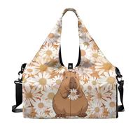 Dserfgiu Borsa da palestra da donna con scomparto per scarpe, tasche per riporre oggetti bagnati e asciutti, borsone da viaggio, tappetino da yoga portatile, Margherita Capibara, Misura unica