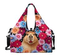 Dserfgiu Borsa da palestra da donna con scomparto per scarpe, tasche per riporre oggetti bagnati e asciutti, borsone da viaggio, tappetino da yoga portatile, Capibara fiore colorato, Misura unica